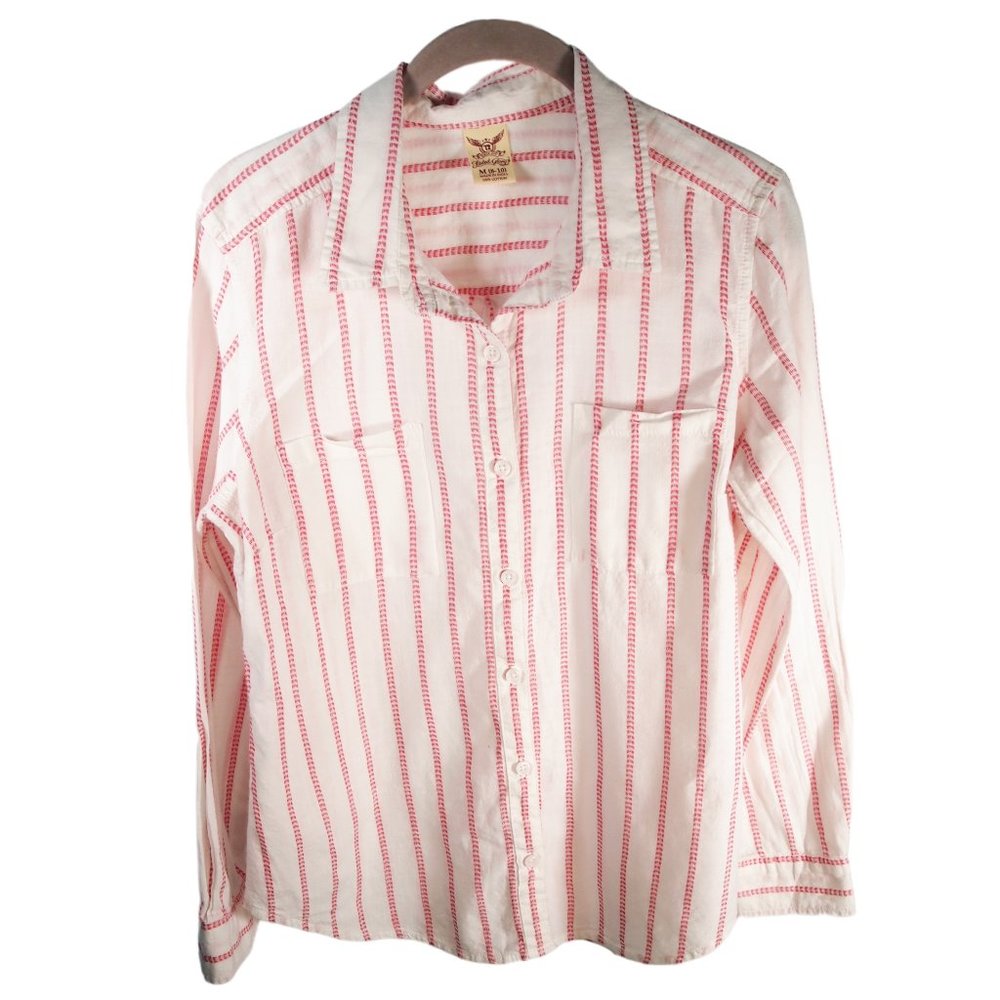 Faded Glory Blouse White Coral Stripe Size Medium